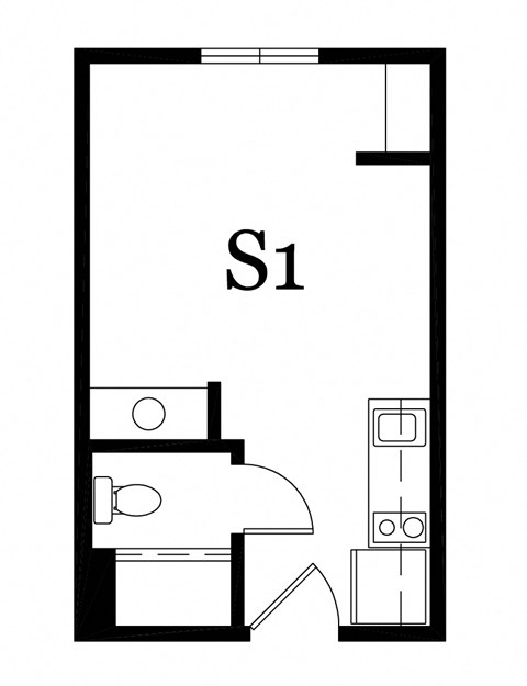Floor plan for studio, 1 bath, 228 sqft